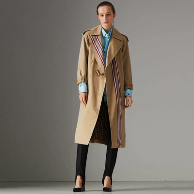 Shop Burberry Striped Ribbon Gabardine Oversized Trench Coat In Honey