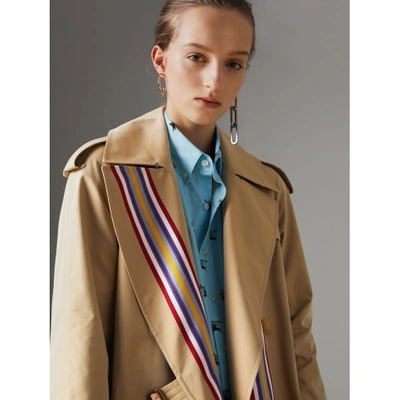 Shop Burberry Striped Ribbon Gabardine Oversized Trench Coat In Honey