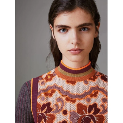 Shop Burberry Floral Crochet Shift Dress In Bright Orange