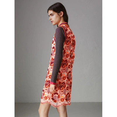 Shop Burberry Floral Crochet Shift Dress In Bright Orange