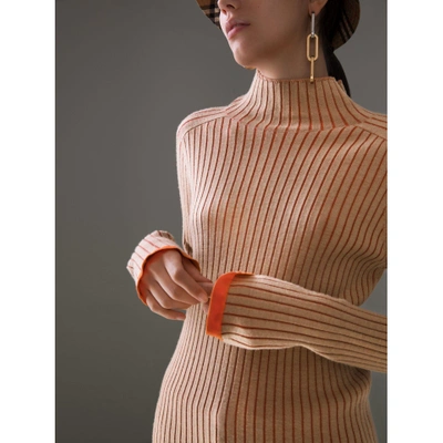 Shop Burberry Silk Cashmere Turtleneck Sweater In Sand Brown