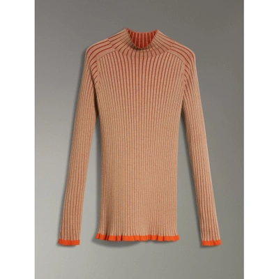 Shop Burberry Silk Cashmere Turtleneck Sweater In Sand Brown