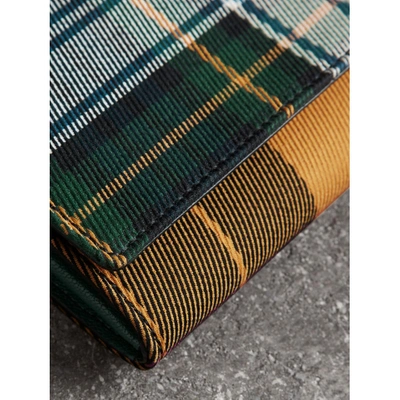 Shop Burberry Tartan Cotton And Leather Wallet With Chain In Green/multicolour