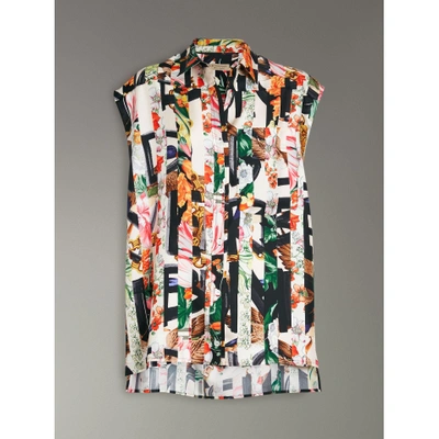 Shop Burberry Archive Scarf Print Silk Sleeveless Shirt In Multicolour