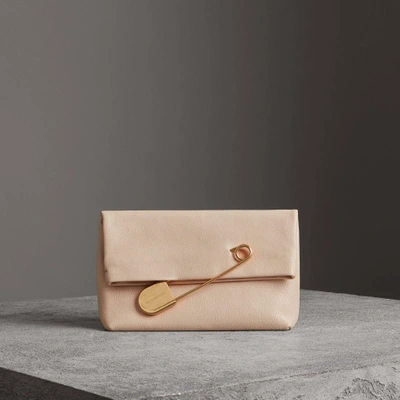 Shop Burberry The Medium Pin Clutch In Leather In Stone