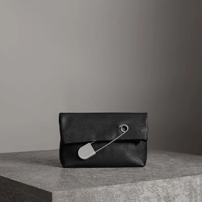 Shop Burberry The Medium Pin Clutch In Leather In Black