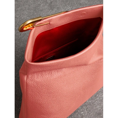 Shop Burberry The Medium Pin Clutch In Leather In Bright Coral Pink