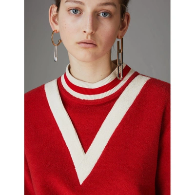 Shop Burberry Stripe Detail Cotton Terry Top In Military Red