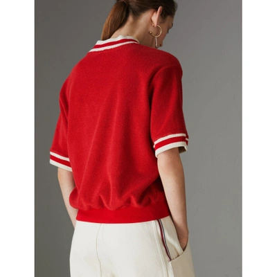 Shop Burberry Stripe Detail Cotton Terry Top In Military Red