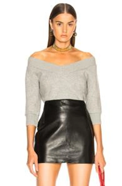 Shop Alexander Wang T T By Alexander Wang Cropped V Neck Sweater In Heather Grey