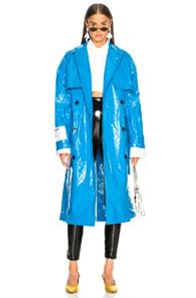 Shop Msgm Coated Coat In Blue