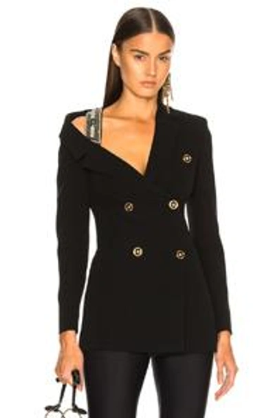 Shop Versace Double Breasted Blazer In Black