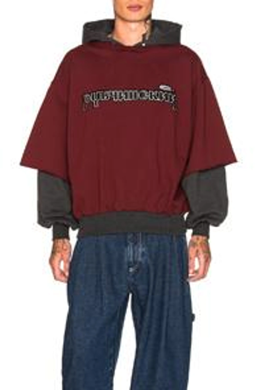 Gosha Rubchinskiy Layered Hoodie In Gray red ModeSens