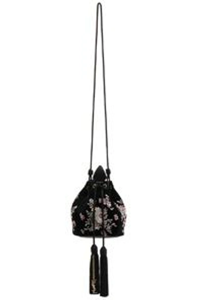 Shop Saint Laurent Small Velvet Embroidered Anja Bucket Bag In Black,floral