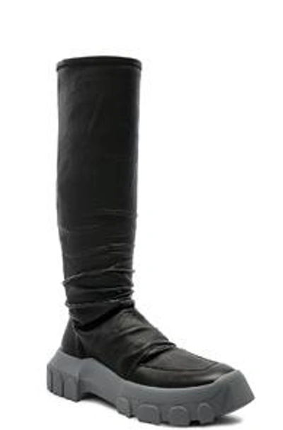 Shop Rick Owens Stretch Leather Hiking Socks In Black