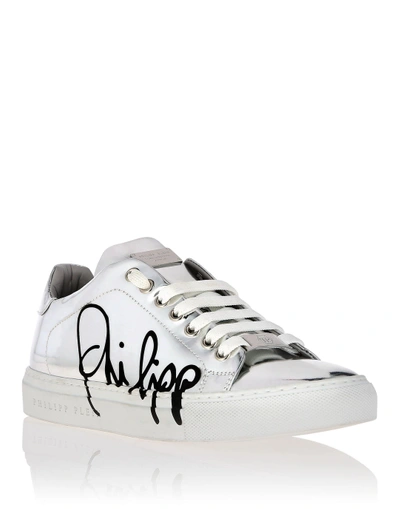 Shop Philipp Plein Lo-top Sneakers Signature Mirror In Silver