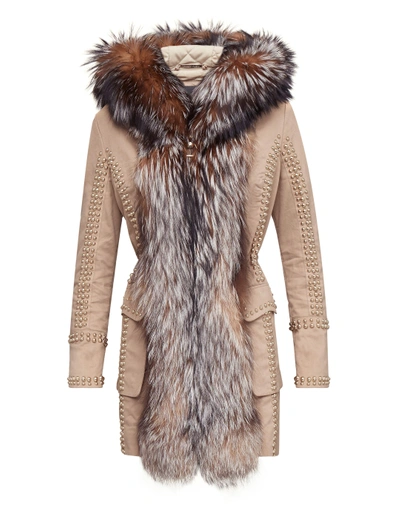 Shop Philipp Plein Parka " Amazing Fur" In Beige/light Gold