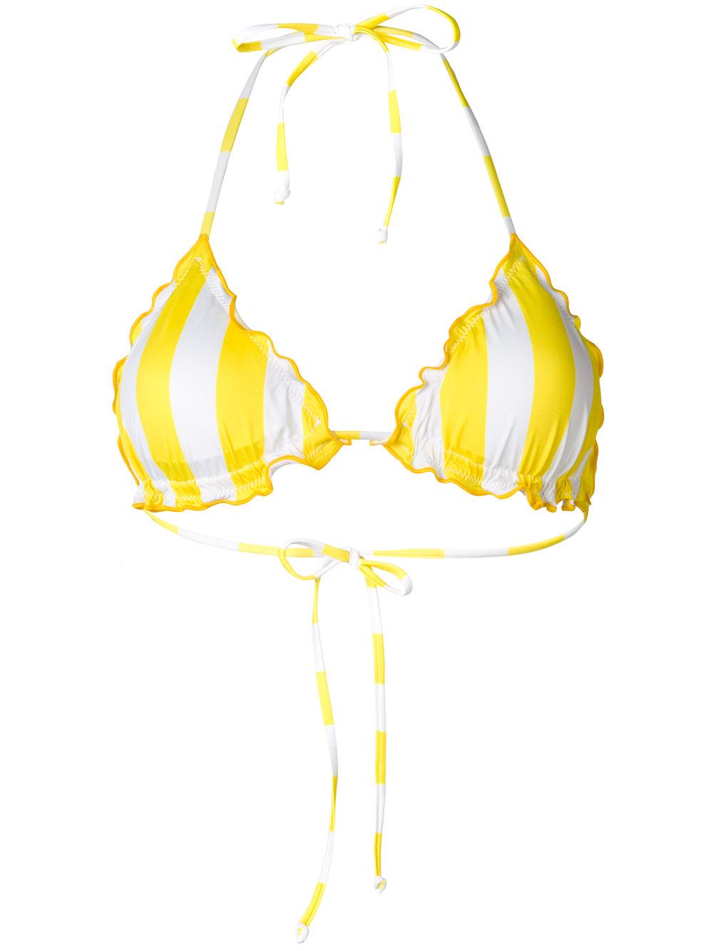 yellow and white striped bikini top