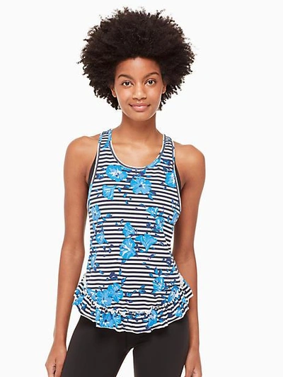 Shop Kate Spade Hibiscus Stripe Tank In Rich Navy