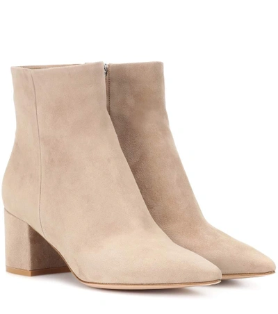 Shop Gianvito Rossi Piper 60 Suede Ankle Boots In Beige