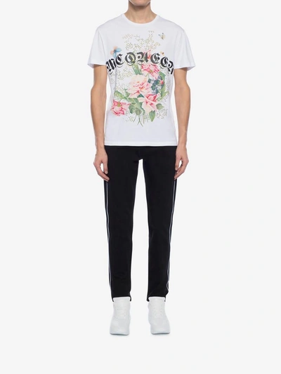 Shop Alexander Mcqueen Rose Skull T-shirt In White/multicolor