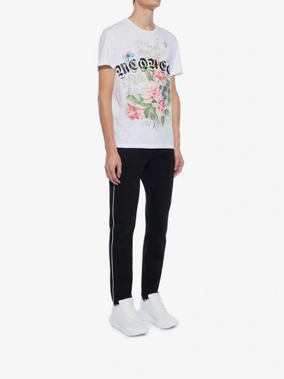Shop Alexander Mcqueen Rose Skull T-shirt In White/multicolor