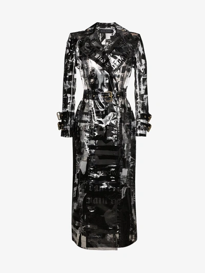 Shop Balmain News Print Pvc Trench Coat In Black