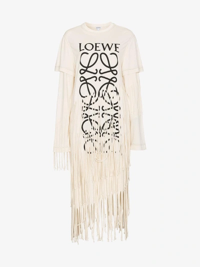 Shop Loewe Fringe T Shirt Dress In Nude&neutrals