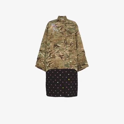 Shop Natasha Zinko Camouflage And Contrast Print Hem Jacket In Green