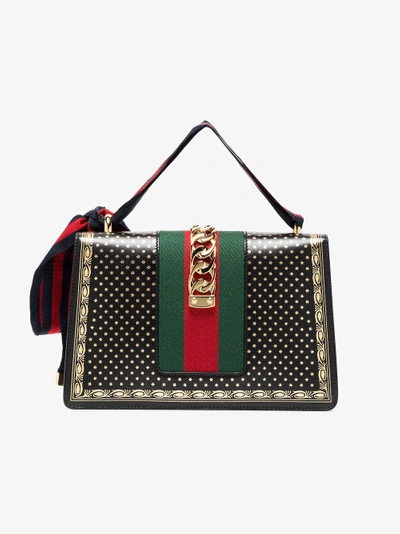 Shop Gucci Black Sylvie Small Stars Print Leather Shoulder Bag