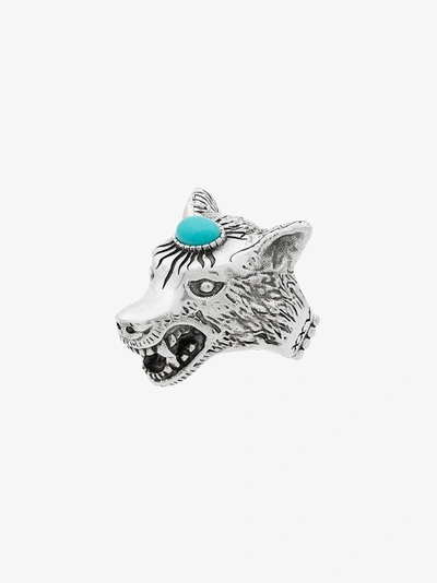 Shop Gucci Metallic Anger Forest Sterling Silver Wolf Head Ring