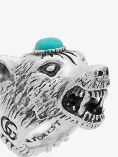 Shop Gucci Metallic Anger Forest Sterling Silver Wolf Head Ring