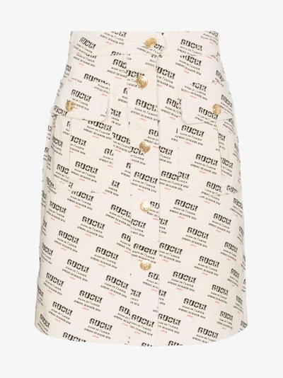 Shop Gucci Invite Stamp Print A-line Skirt In Nude/neutrals