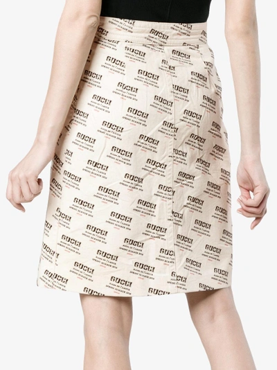 Shop Gucci Invite Stamp Print A-line Skirt In Nude/neutrals