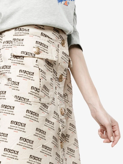 Shop Gucci Invite Stamp Print A-line Skirt In Nude/neutrals