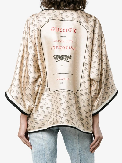 Shop Gucci Invite Stamp Silk Shirt In Nude&neutrals