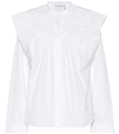 Shop Chloé Ruffled Cotton Shirt In White