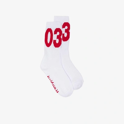 Shop 032c White And Red Big Logo Cotton Socks