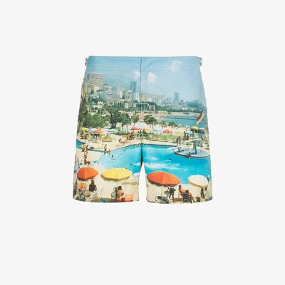 Shop Orlebar Brown Bulldog Monte Carlo Print Swim Shorts In Blue