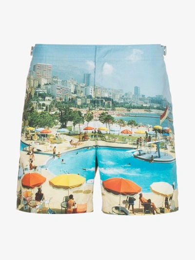 Shop Orlebar Brown Bulldog Monte Carlo Print Swim Shorts In Blue