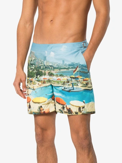 Shop Orlebar Brown Bulldog Monte Carlo Print Swim Shorts In Blue