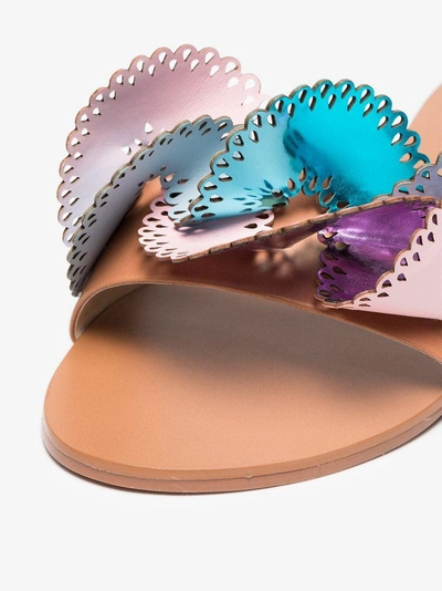 Shop Sophia Webster Multicoloured Soleil 10 Cutout Ruffle Leather Slides In Pink/purple