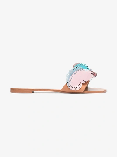 Shop Sophia Webster Multicoloured Soleil 10 Cutout Ruffle Leather Slides In Pink/purple