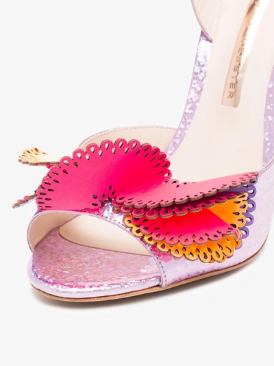 Shop Sophia Webster Pink Soleil 100 Glitter Ruffle Leather Sandals In Pink/purple