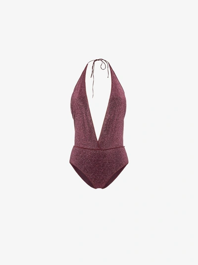 Shop Oseree V-neck Lumière Maillot Swimsuit In Pink/purple