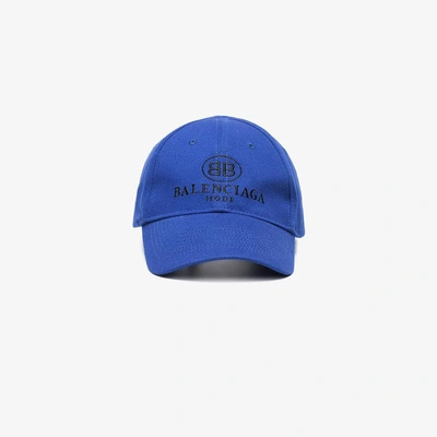 Shop Balenciaga Blue Logo Embroidered Cap