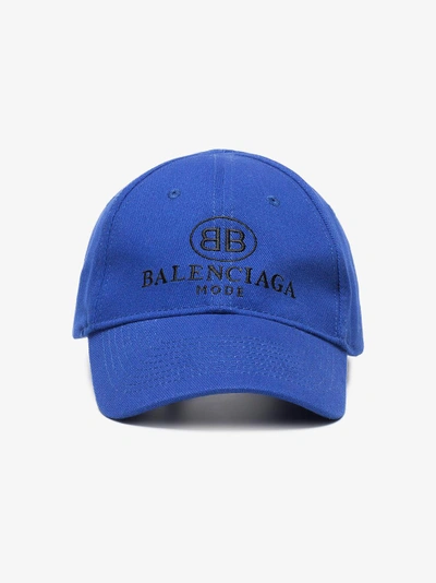 Shop Balenciaga Blue Logo Embroidered Cap