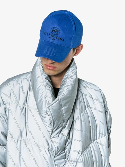 Shop Balenciaga Blue Logo Embroidered Cap