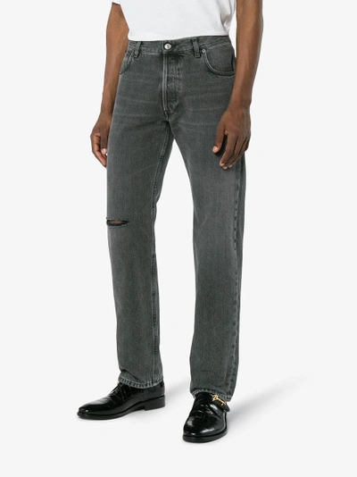 Shop Balenciaga Black Knee Hole Jeans In Grey