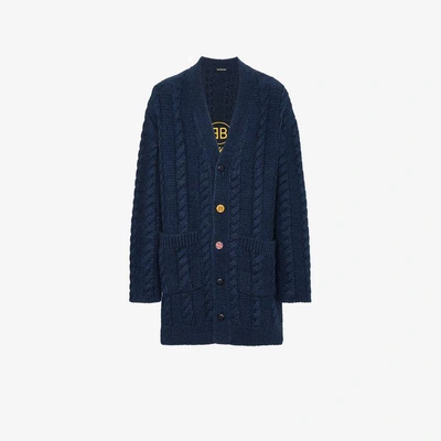 Shop Balenciaga Bb Mode Embroidered Cardigan In Blue